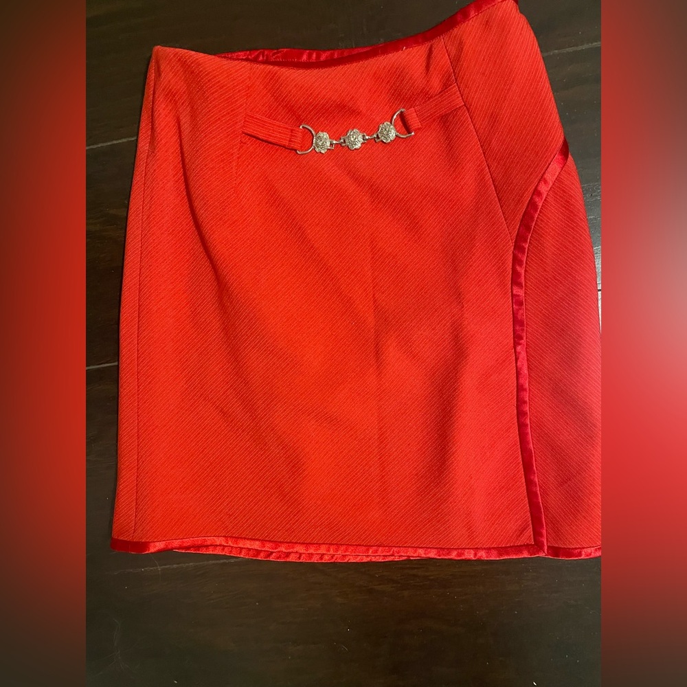 Red Mini Skirt with Chain Detailing by G.M.D. in Size XS